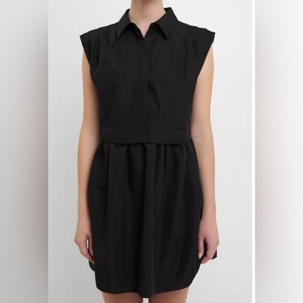 English Factory Black Pleated Shoulder Shirt Dress(Size Large)